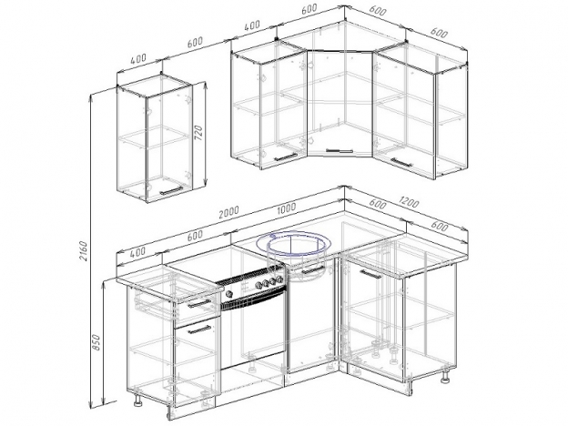 Кухонный гарнитур угловой Бланка 1200х2000
